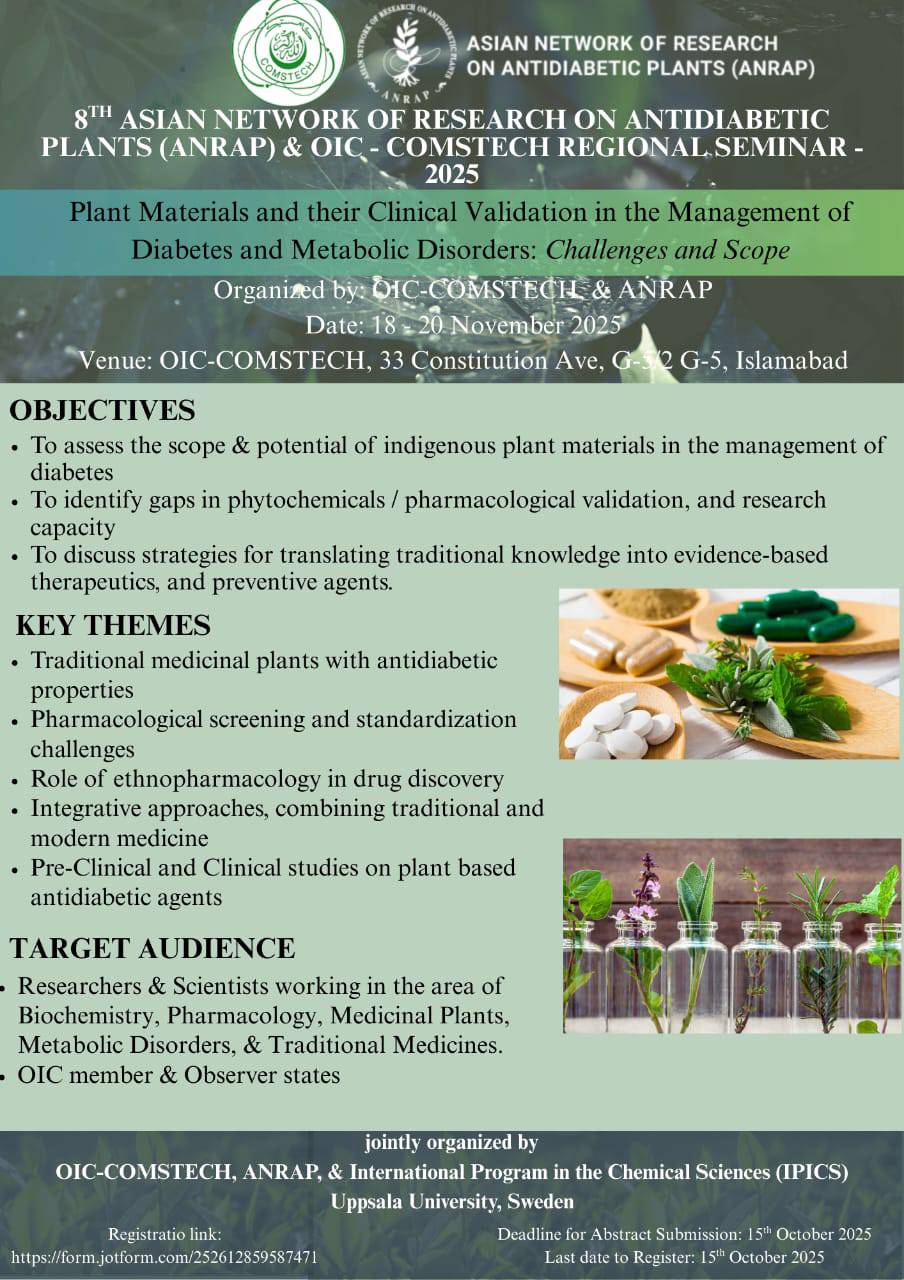 8th Asian Network of Research on Antidiabetic Plants (ANRAP) & OIC – Comstech Regional Seminar – 2025